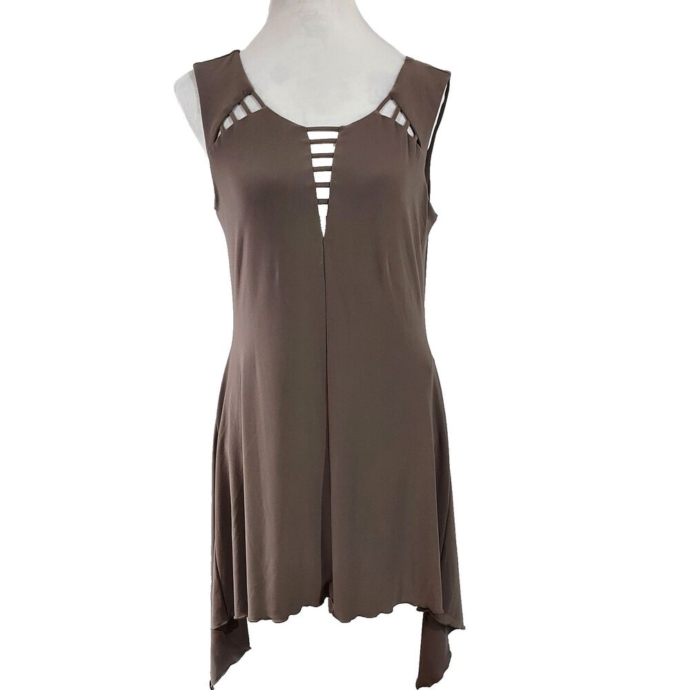 Joseph Ribkoff Asymmetrical Tunic Top Size 8 Sleeveless Flowy Stretch Cut Out
